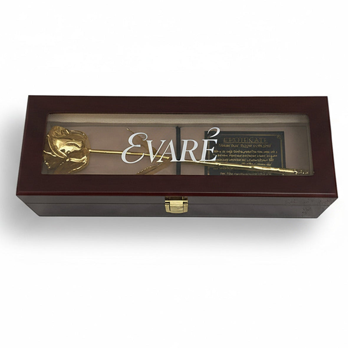 24K Gold Dipped Natural Rose 11.5" - Mahogony Box