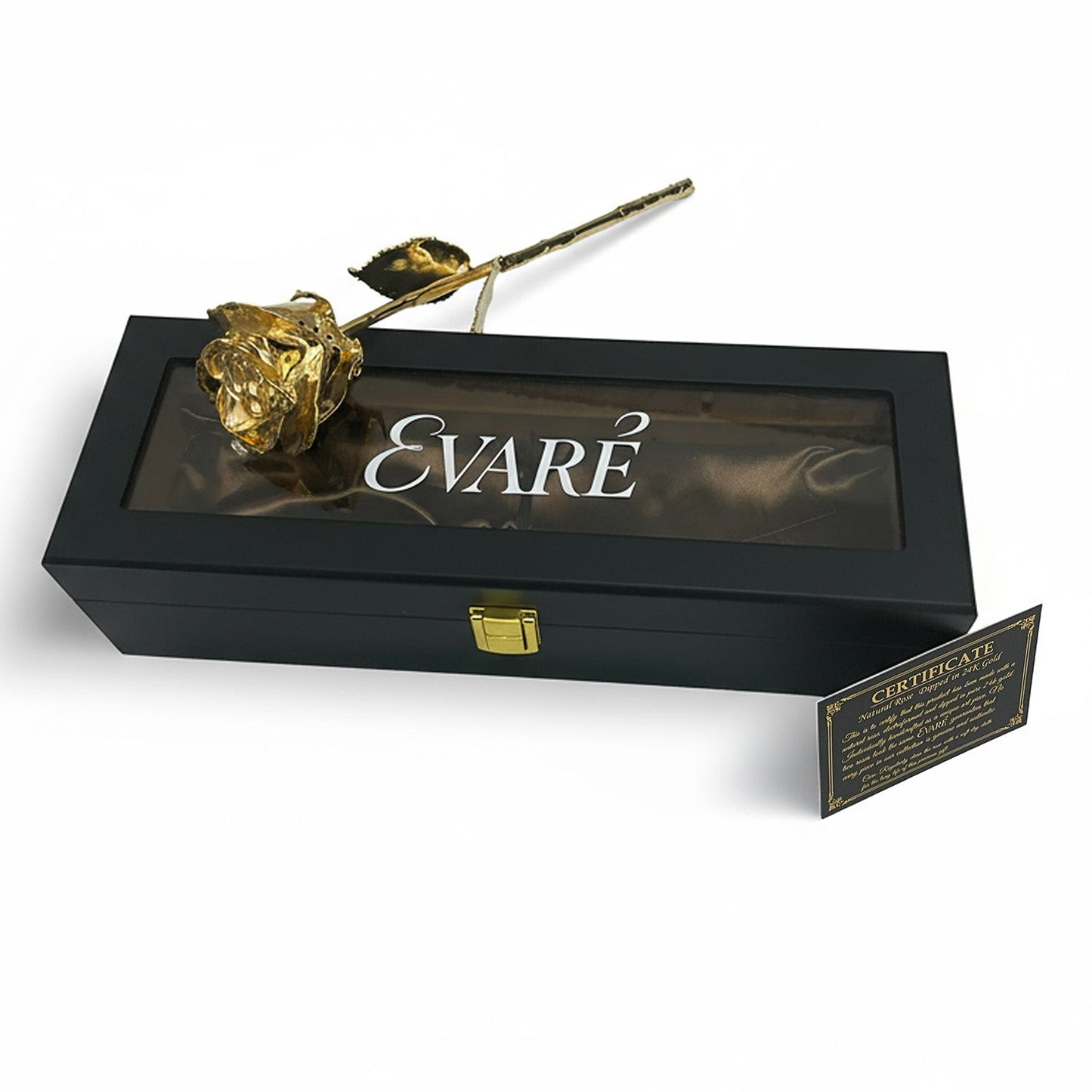 24K Gold Dipped Natural Rose 11.5" - Onyx Wooden Box