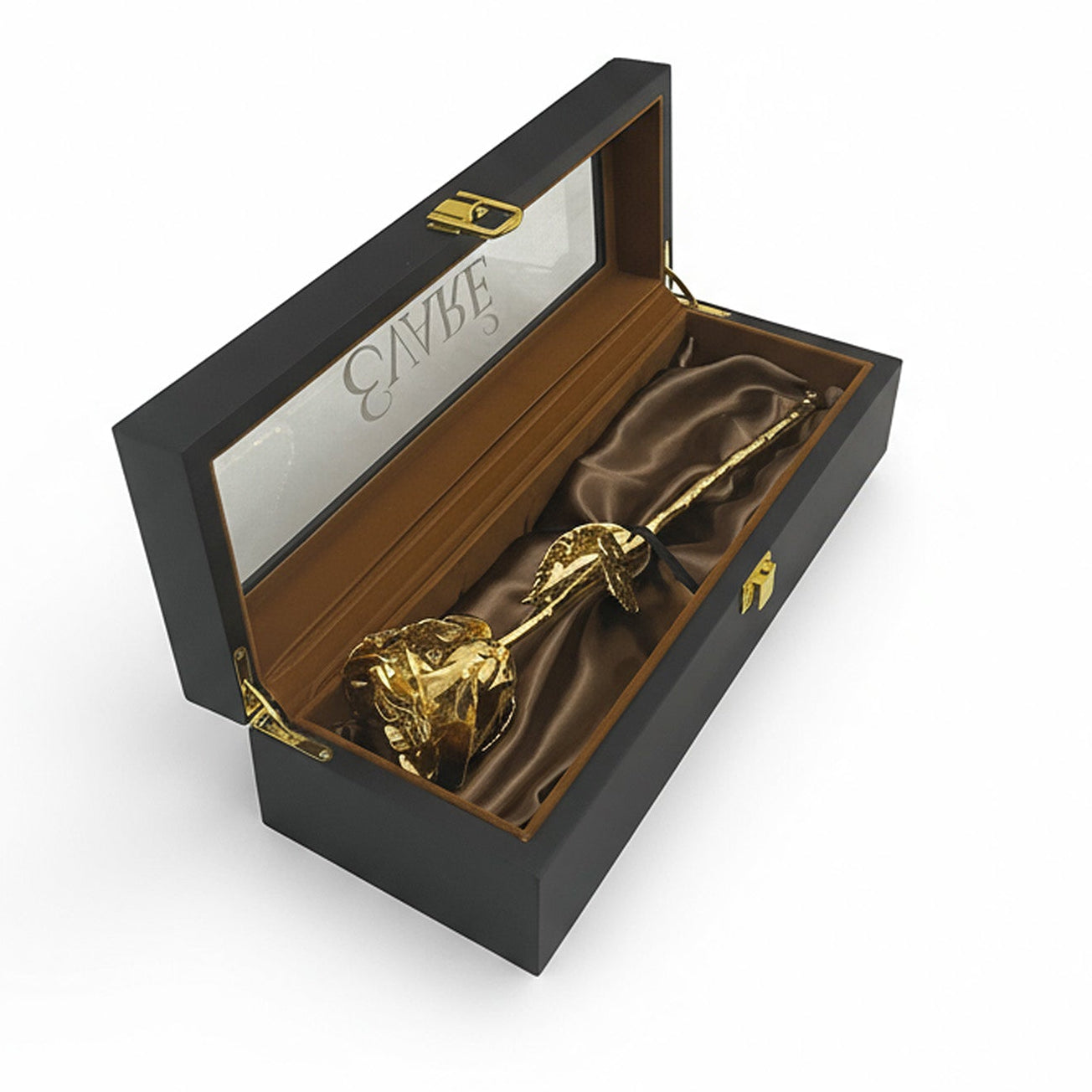24K Gold Dipped Natural Rose 11.5" - Onyx Wooden Box