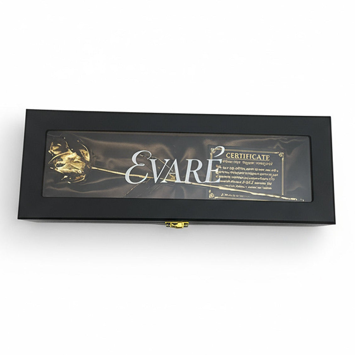 24K Gold Dipped Natural Rose 11.5" - Onyx Wooden Box