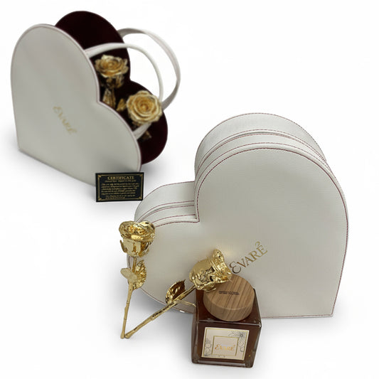 24K Gold Dipped Natural Roses 7" – Cœur d’Or Heart Gift Set