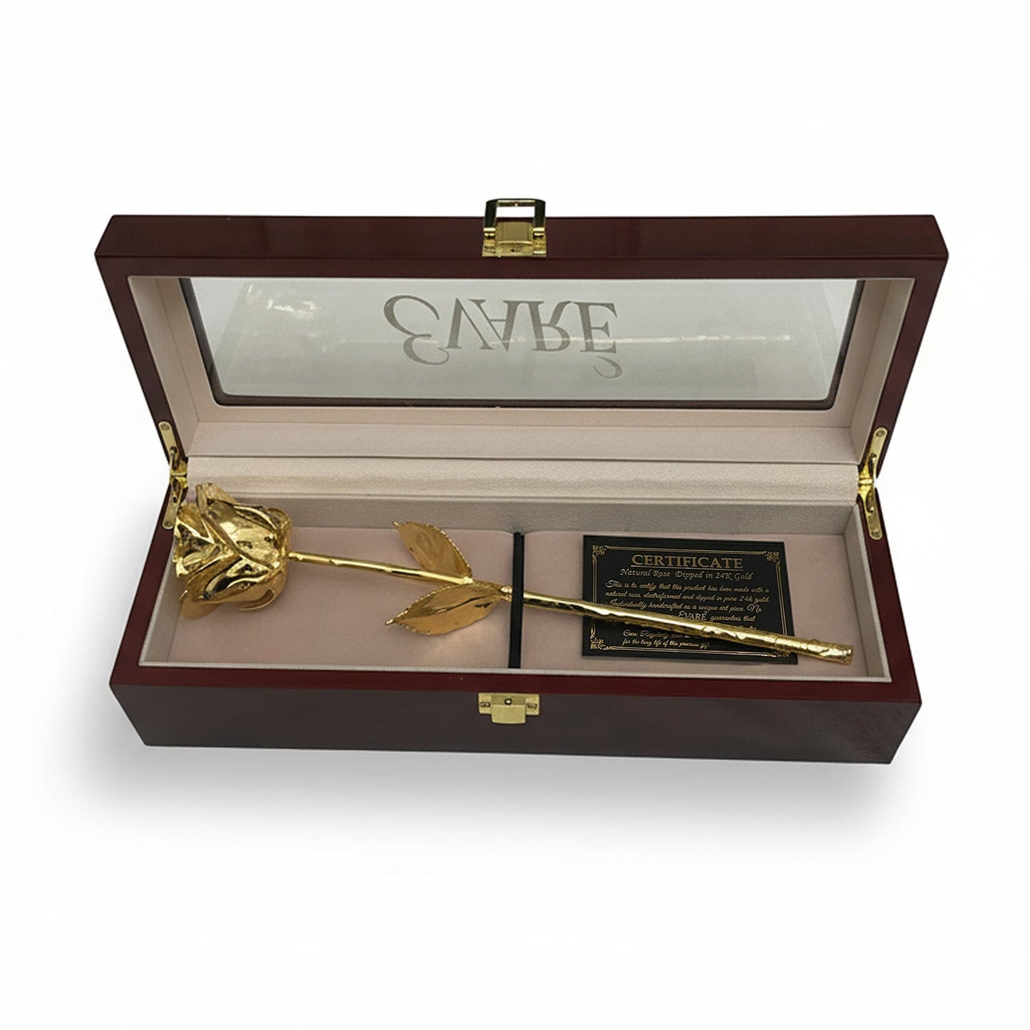 24K Gold Dipped Natural Rose 11.5" - Mahogony Box